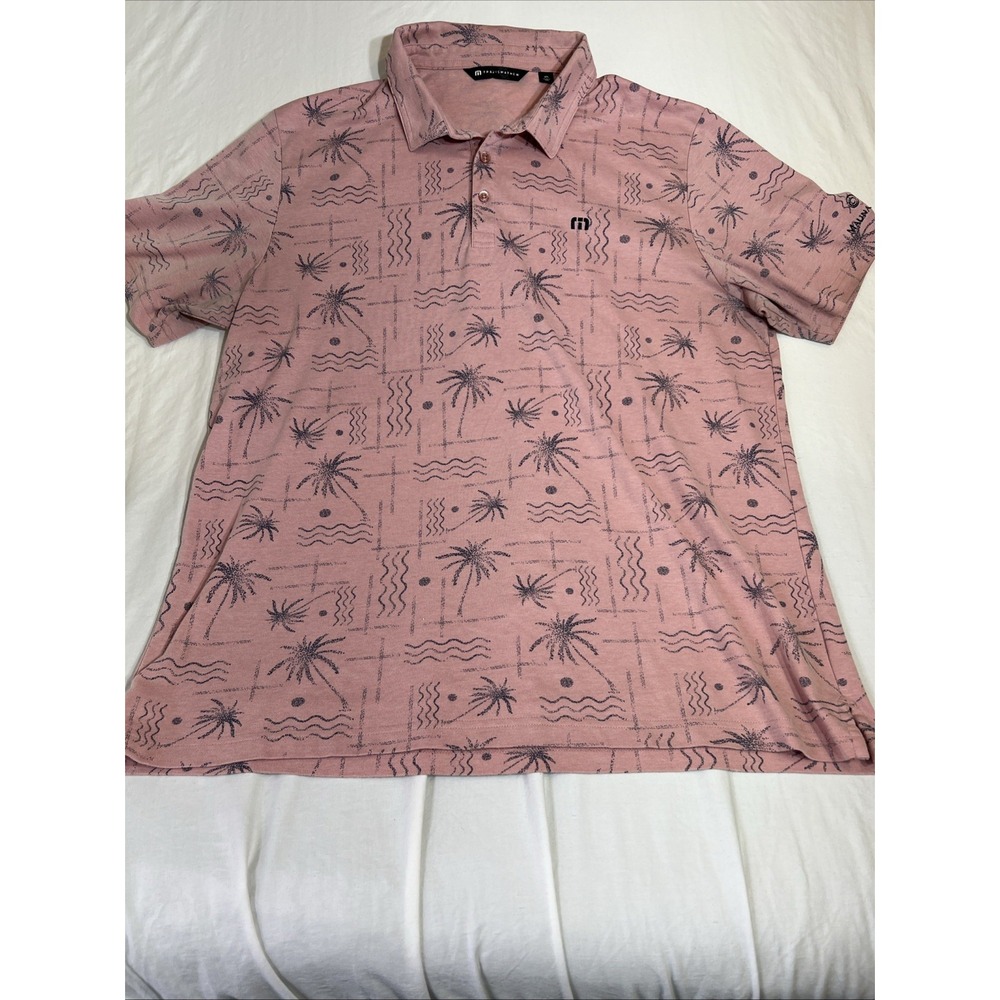 Travis Mathew Golf Polo Shirt Beach Pattern Salmon Stretchy 2XL